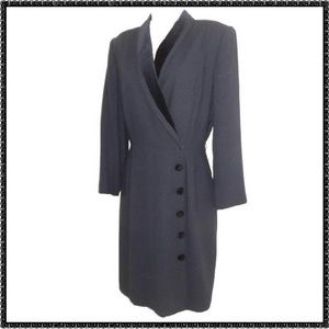 KASPER Dress 12P BLACK Velvet Collar FITTED Wrap